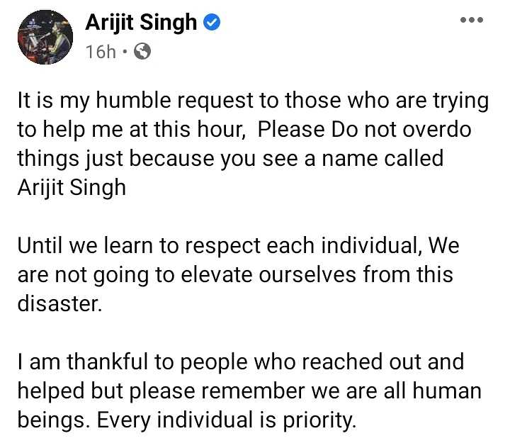 arijit singhs mother is ill and admitted to a hospital according to a facebook post