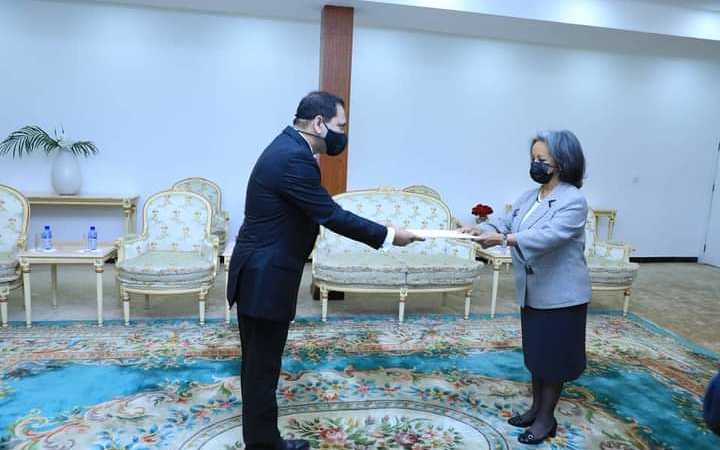 presenting the identity card of the ambassador of bangladesh to the president of ethiopia