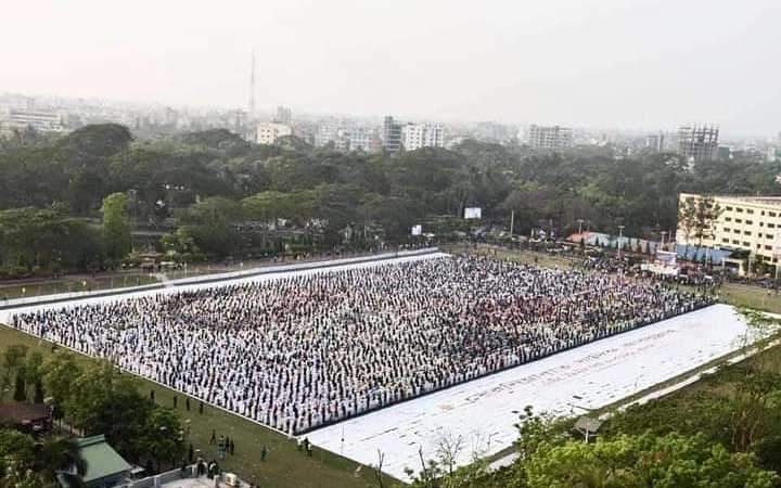 exhibition of bangabandhus largest human logo in barisal