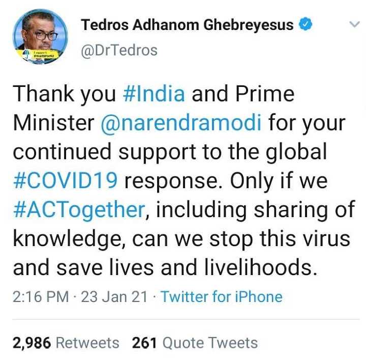 who chief recognised modis relentless efforts to deal with the covid situation