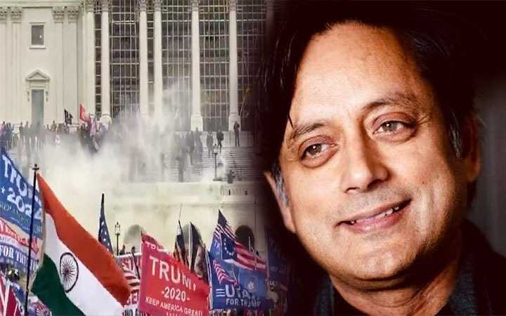 netizens condemnation for shashi tharoor supporters hold indian flag in capitol hill clash