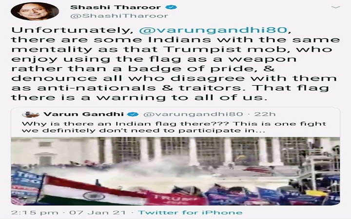 netizens condemnation for shashi tharoor supporters hold indian flag in capitol hill clash